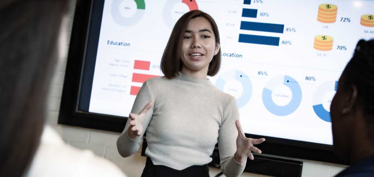 Business student presenting to class