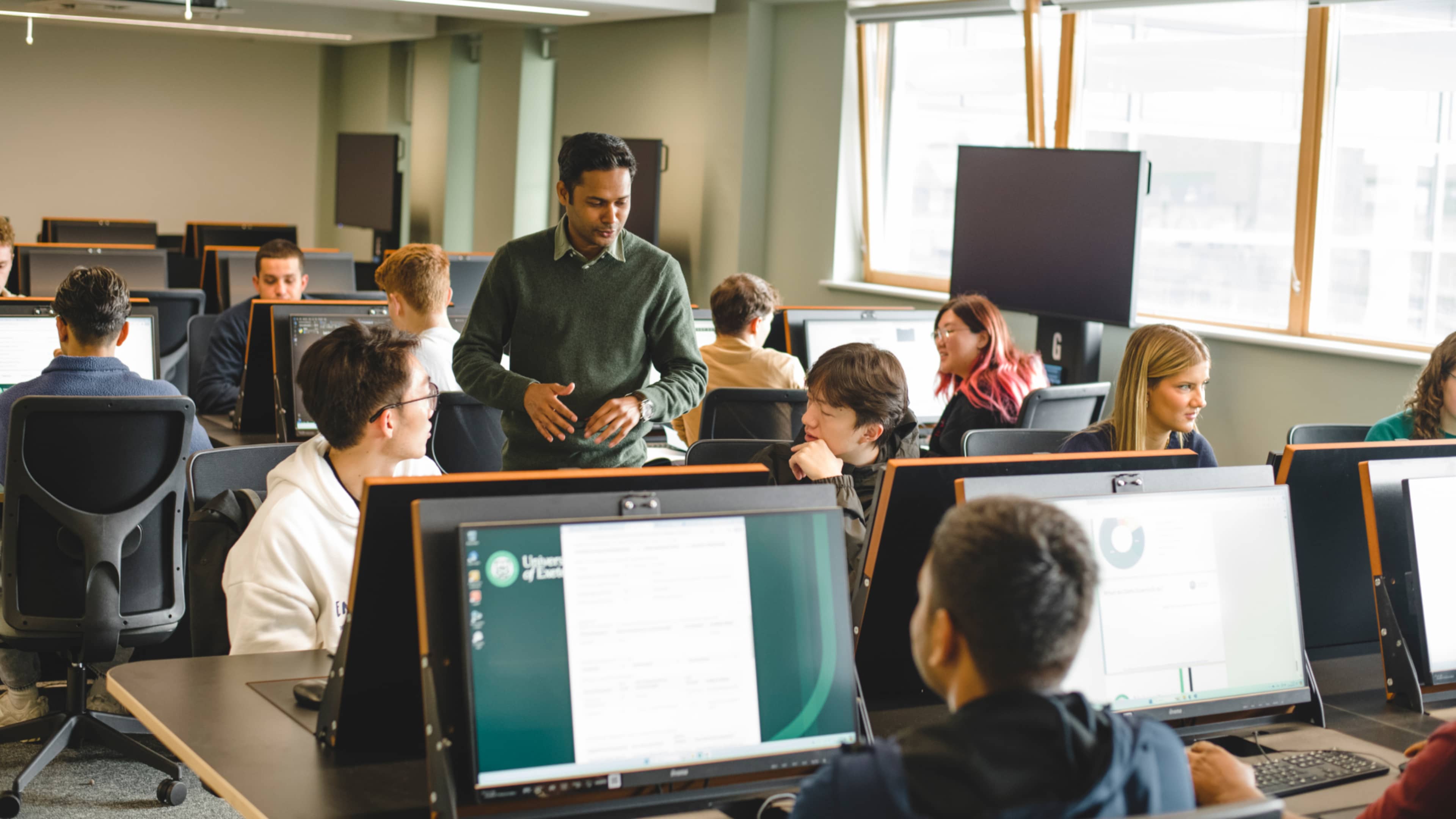 Computer science students using the Lovelace and Babbage labs on Streatham Campus.