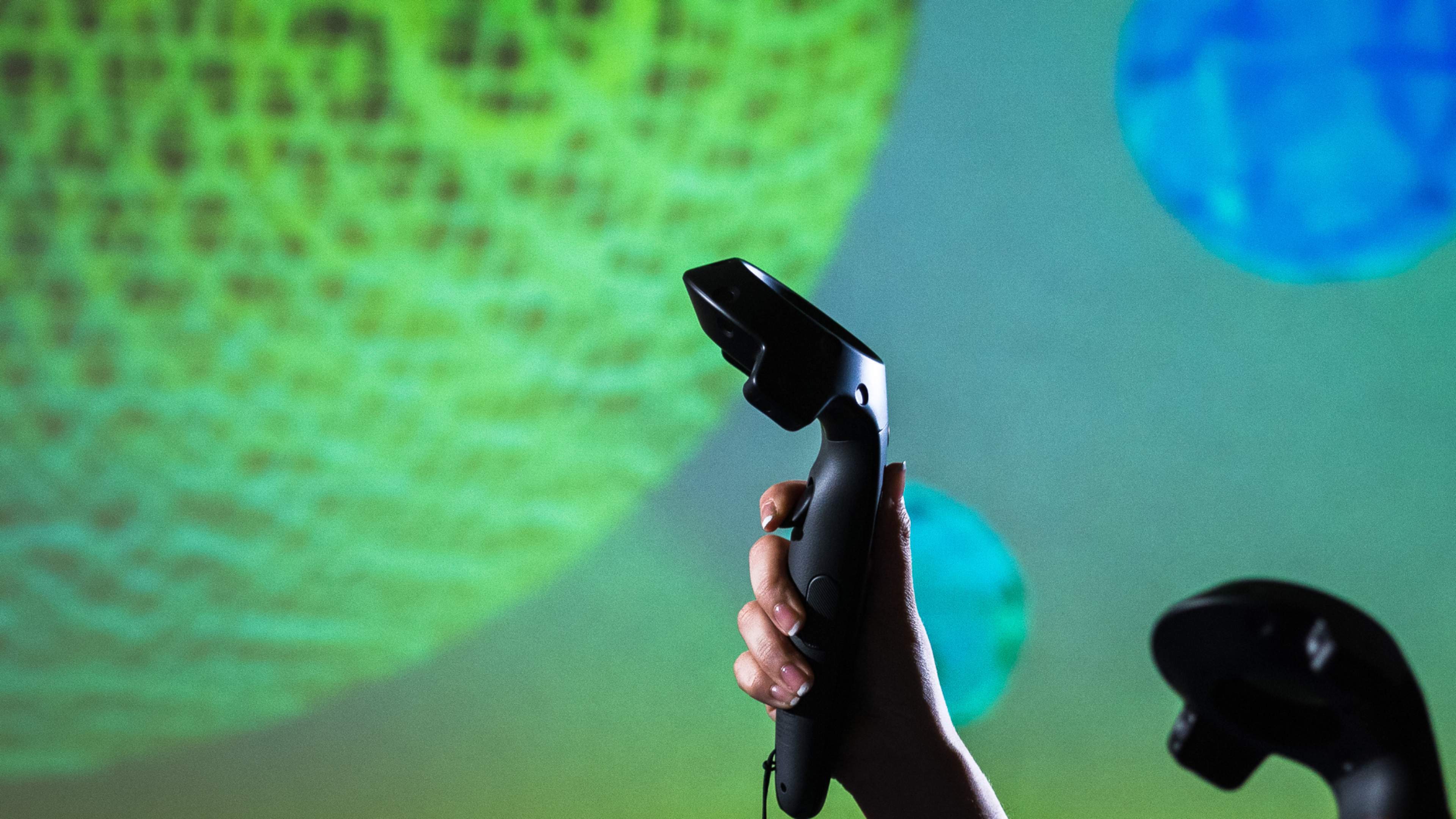 A student using a virtual reality headset