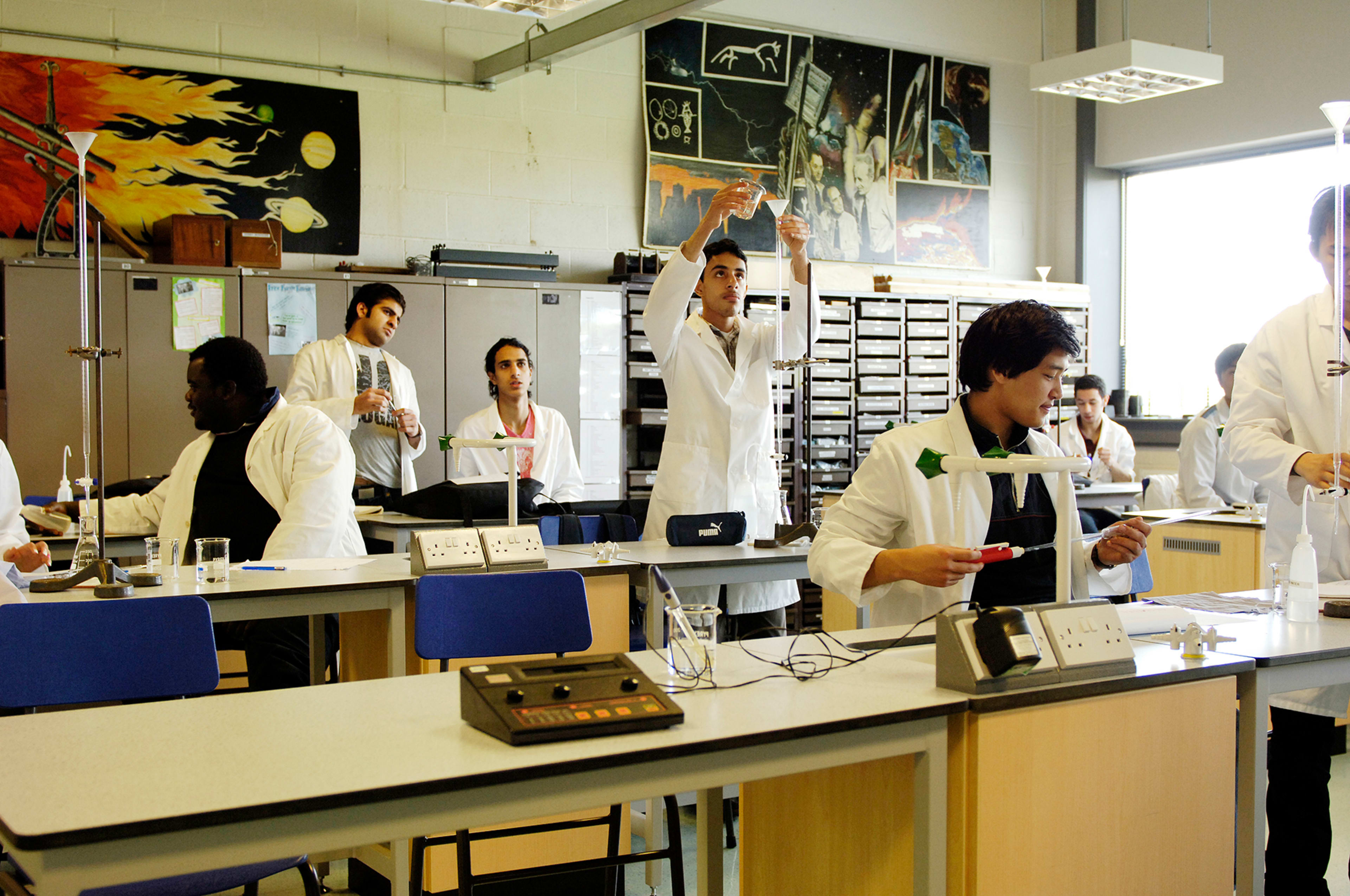 Students in an engineering class at INTO Manchester