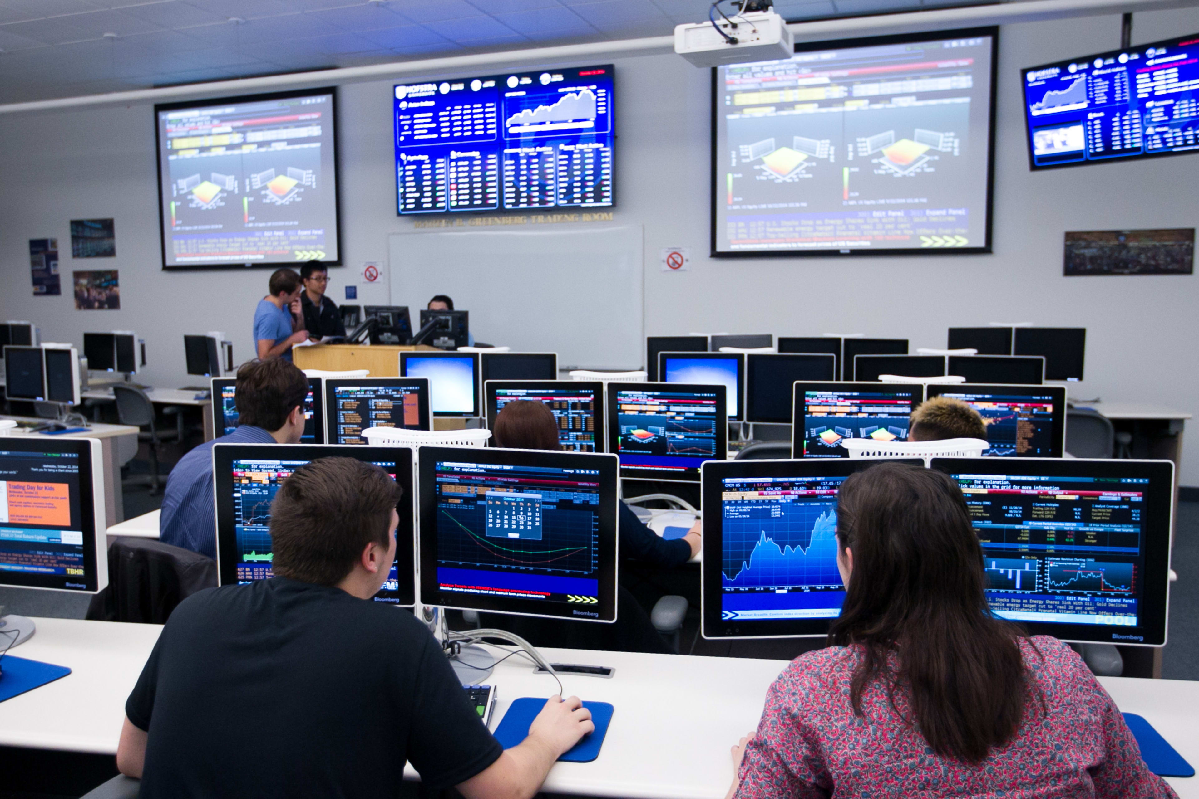 Students trading at Hofstra University 