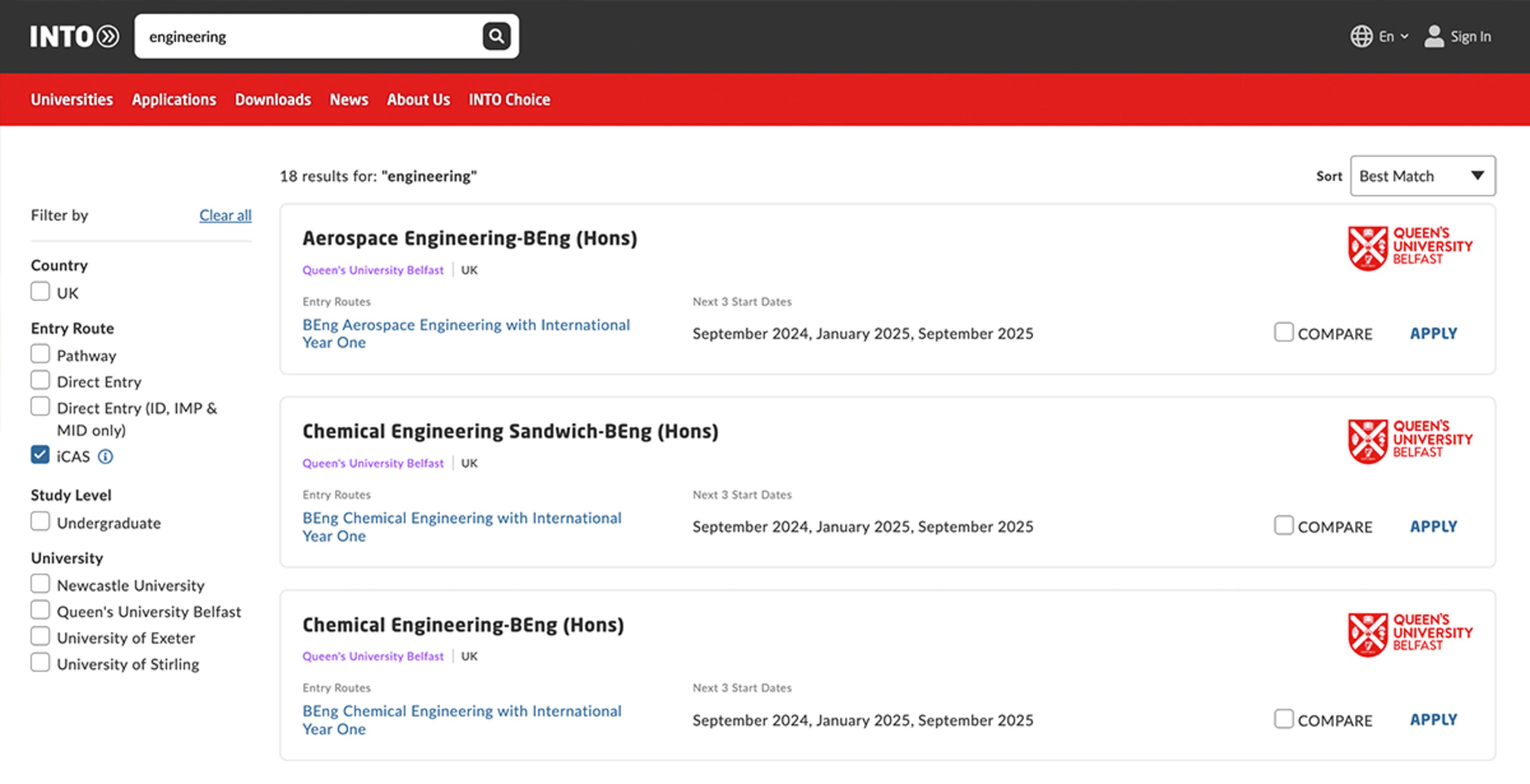 image of iCAS search filtering in Partner Portal