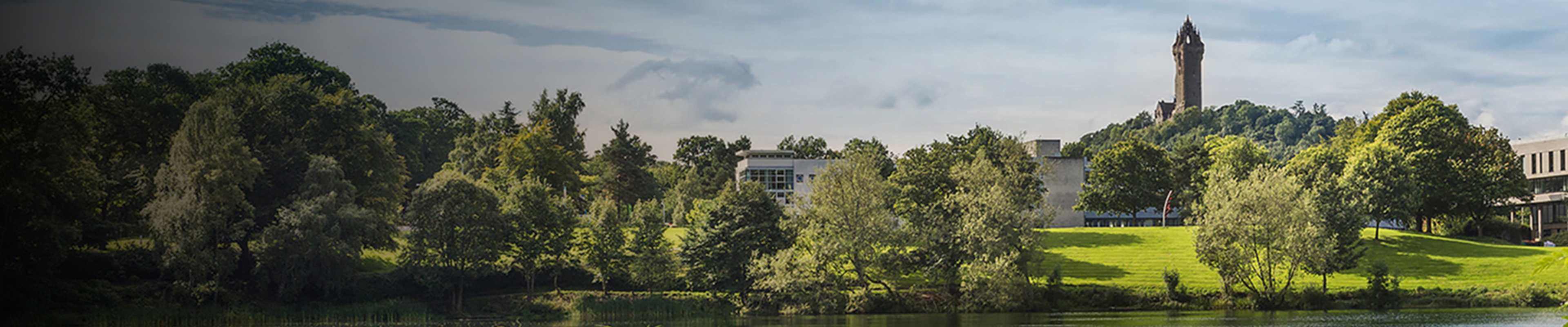 View of University of Stirling campus and lake