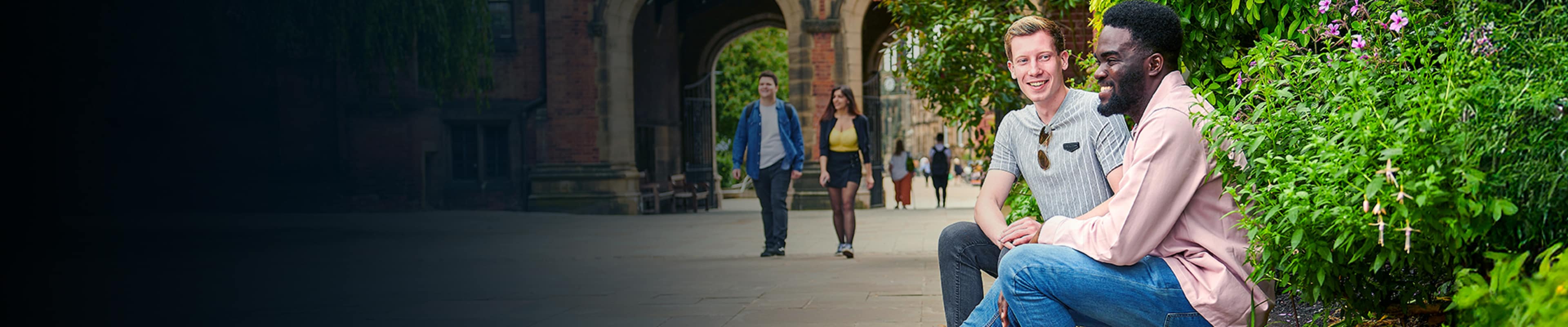 International study centre students standing together in Newcastle city 