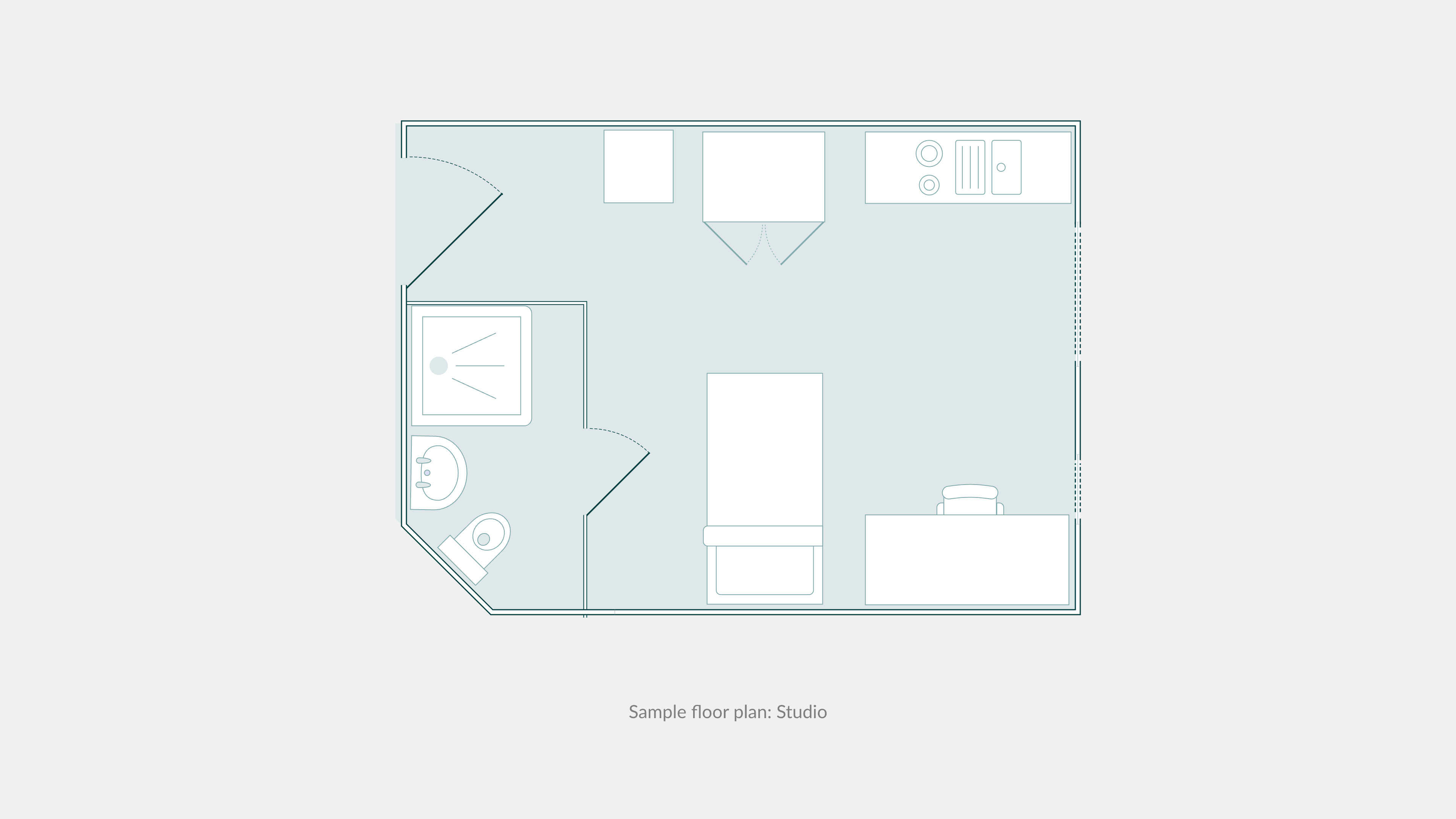 Sample Studio floor plan for Student Residence at University of Exeter