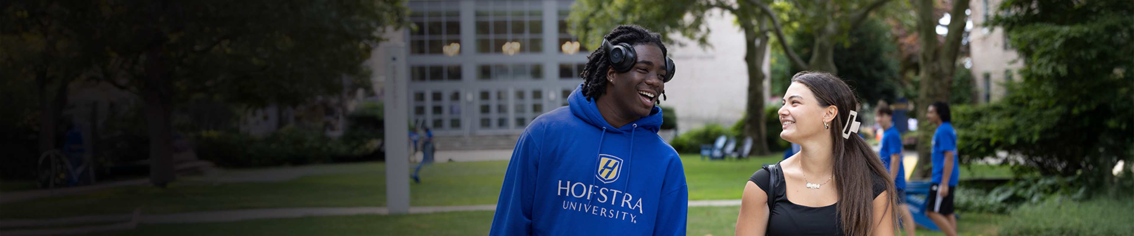 Hofstra students walking on campus