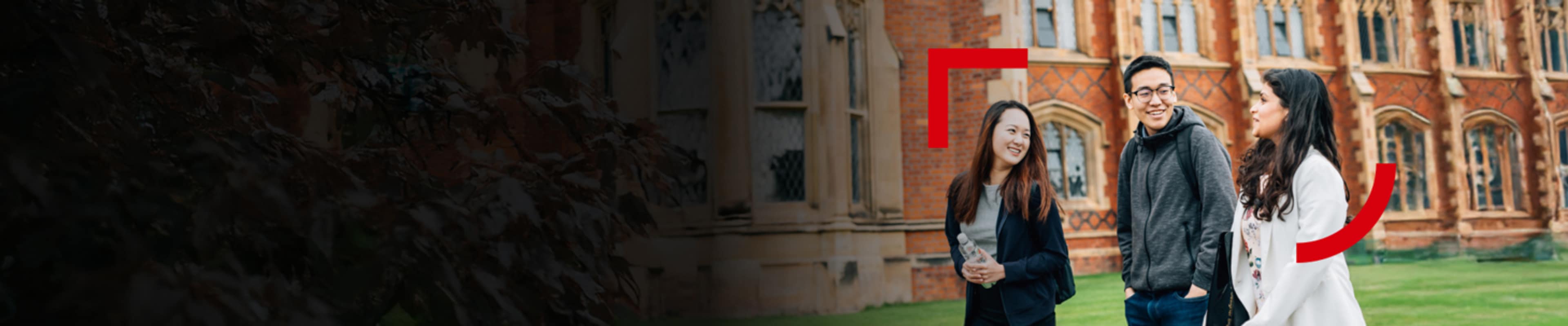 International students walking outside the university