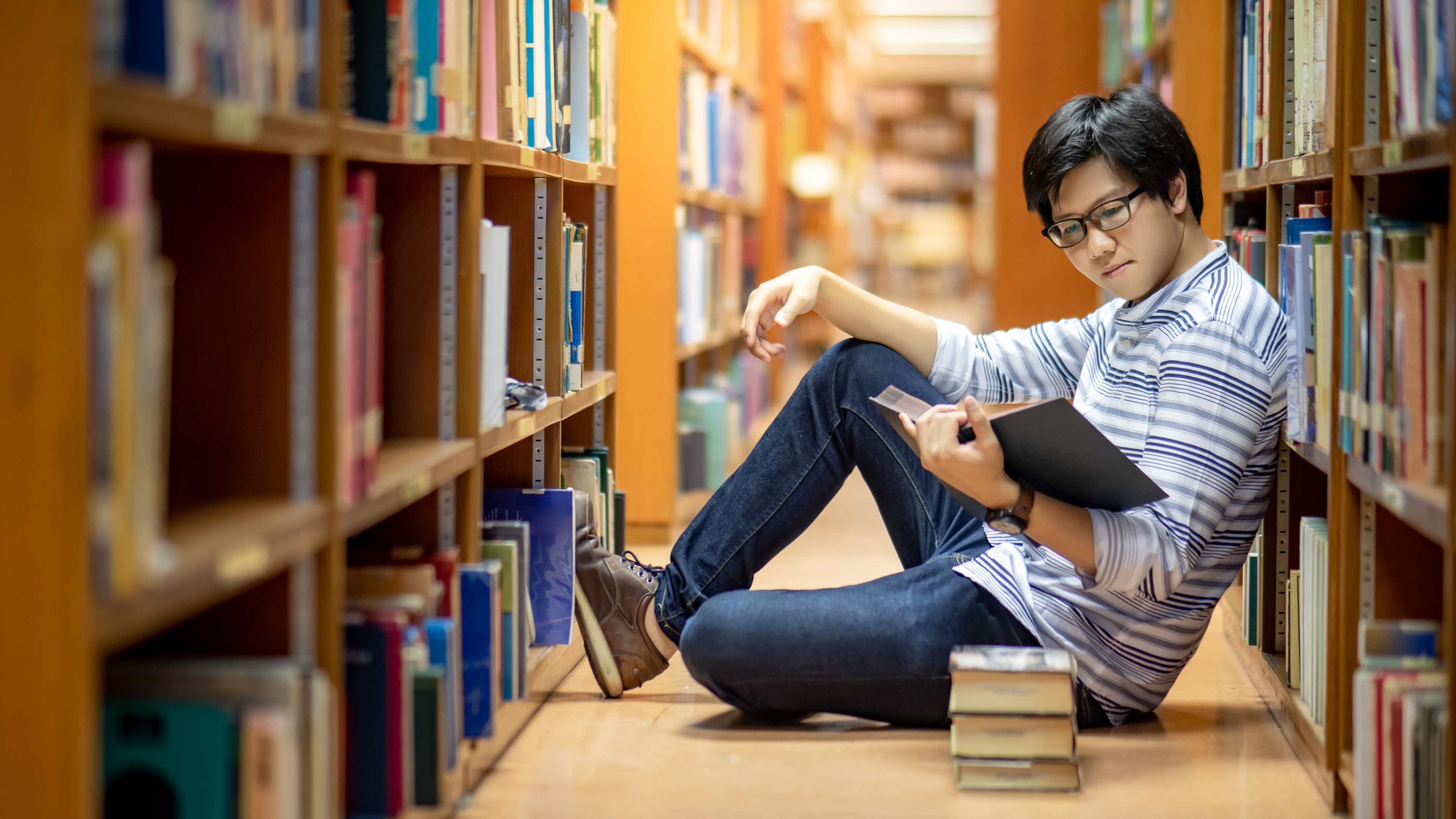 Student in a library