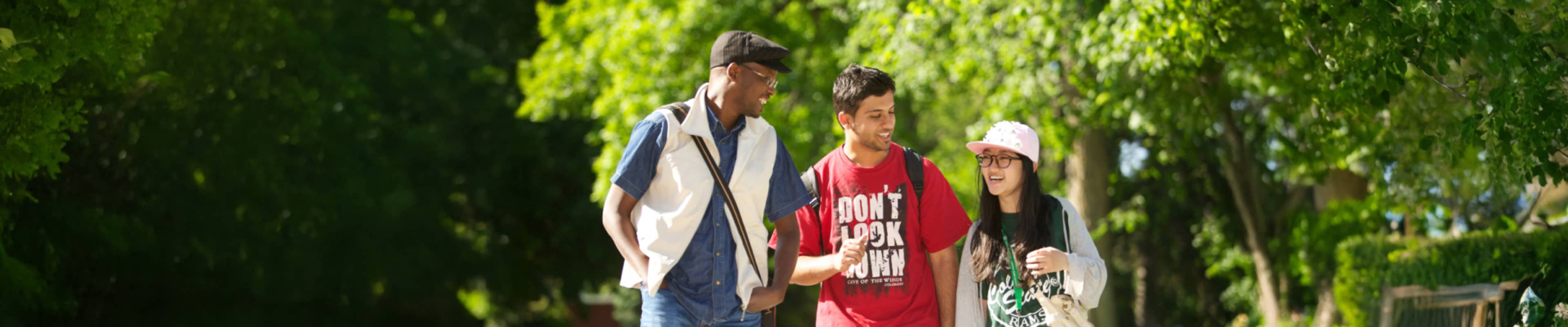 International students talking outside the campus
